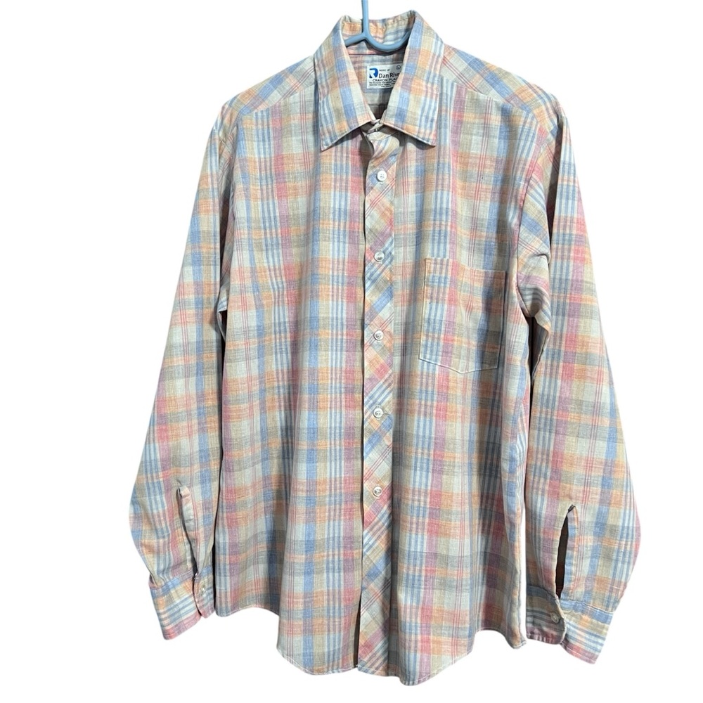 Dan River Crayon Shirt Pastel Plaid Button Down Long Sleeve Size Large